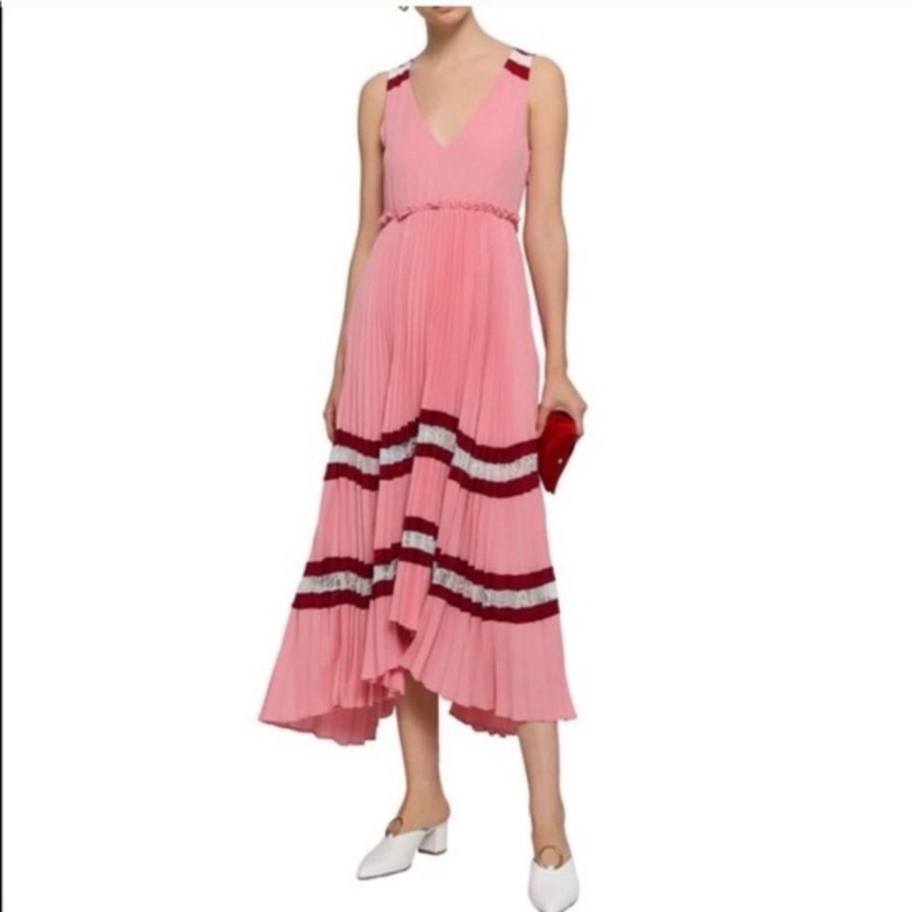 Maje Ritello Lace Trimmed Pleated Midi Dress